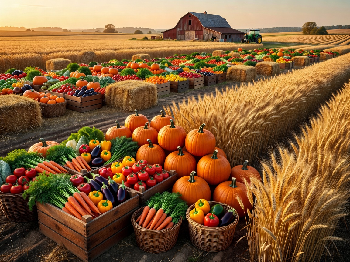 A premium farm slot inspired harvest field with fresh produce and polished scenery